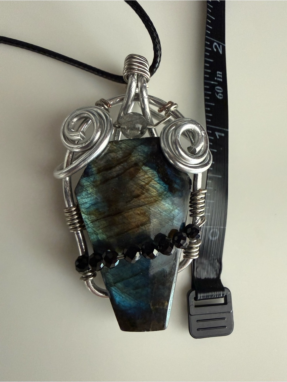 Handmade Labradorite Coffin Pendant Necklace